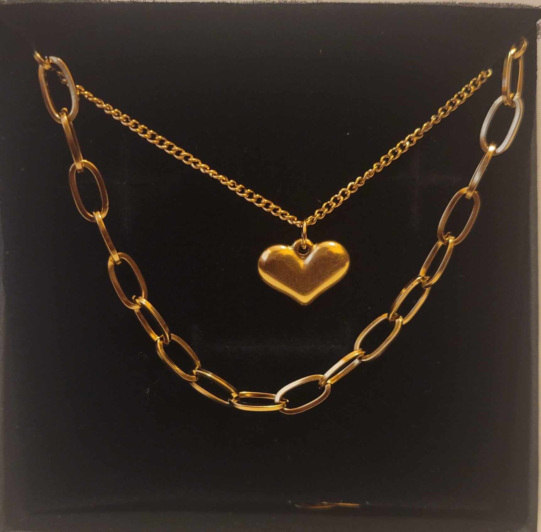 Heart Layered Necklace - Elegant Iron Chain
