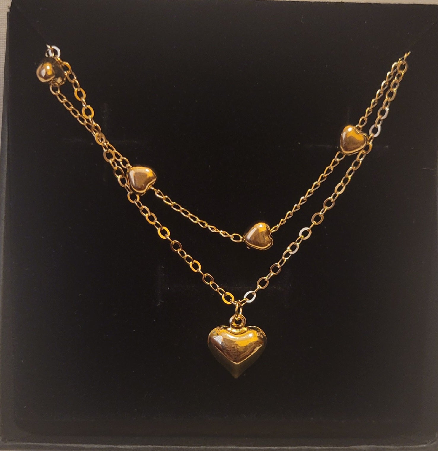 Heart Layered Necklace - Gold Plated Multi-Chain Necklace