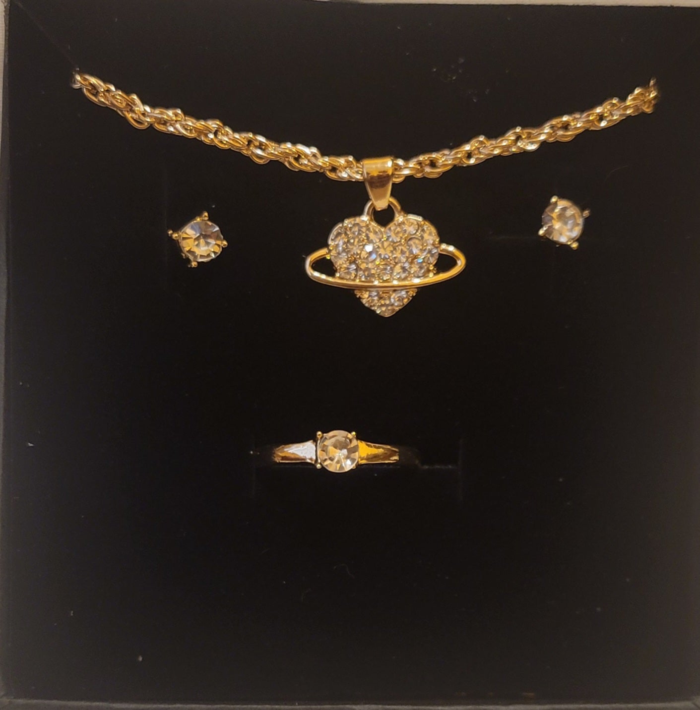 Heart Necklace & Earring Set - Gold Plated Jewelry Set