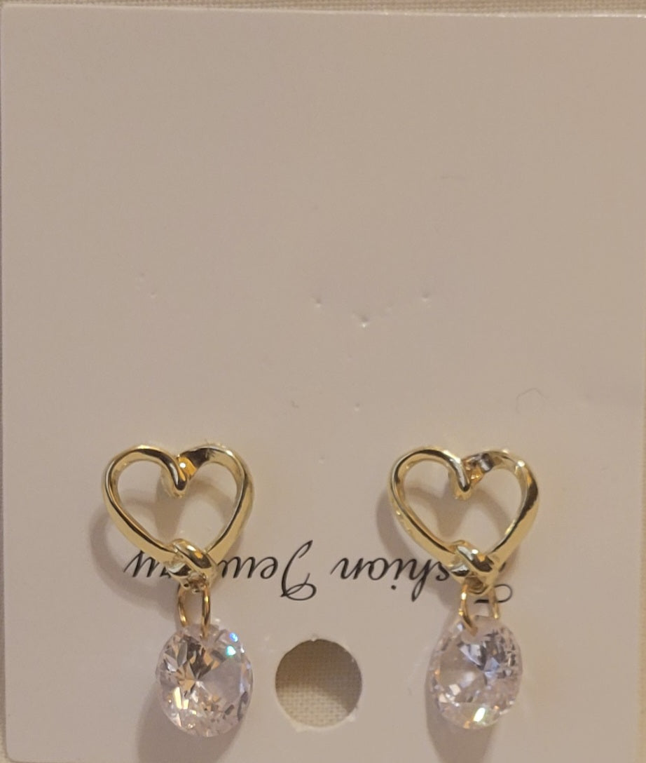 Crystal Heart Earrings - Gold Plated Stud Earrings